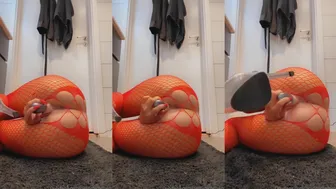Iselin Michelsen Uses Dildo On Bathroom's Floor